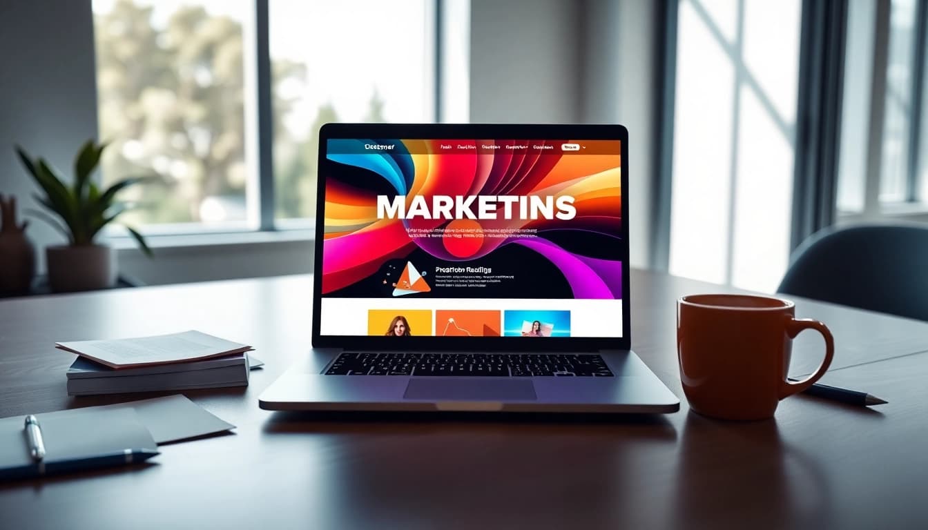Die Webseite https://alvionz.de/ zeigt ein modernes digitales Marketing-Arbeitsumfeld mit einem Laptop.