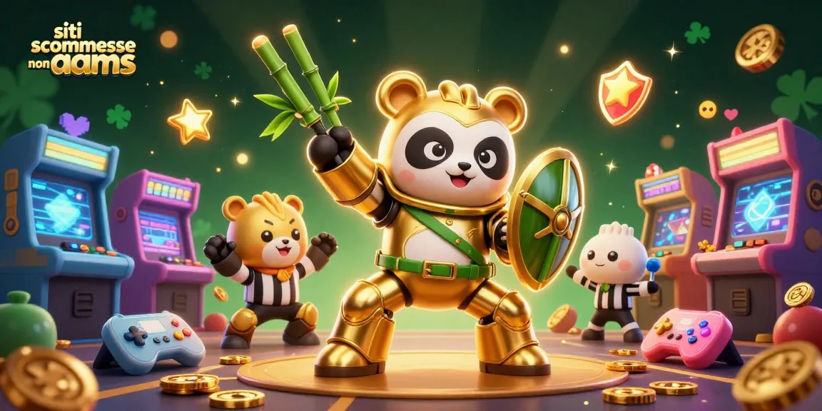 Scommetti con i siti scommesse non AAMS in un'illustrazione vivace e creativa di un panda dorato in grado di vincere.