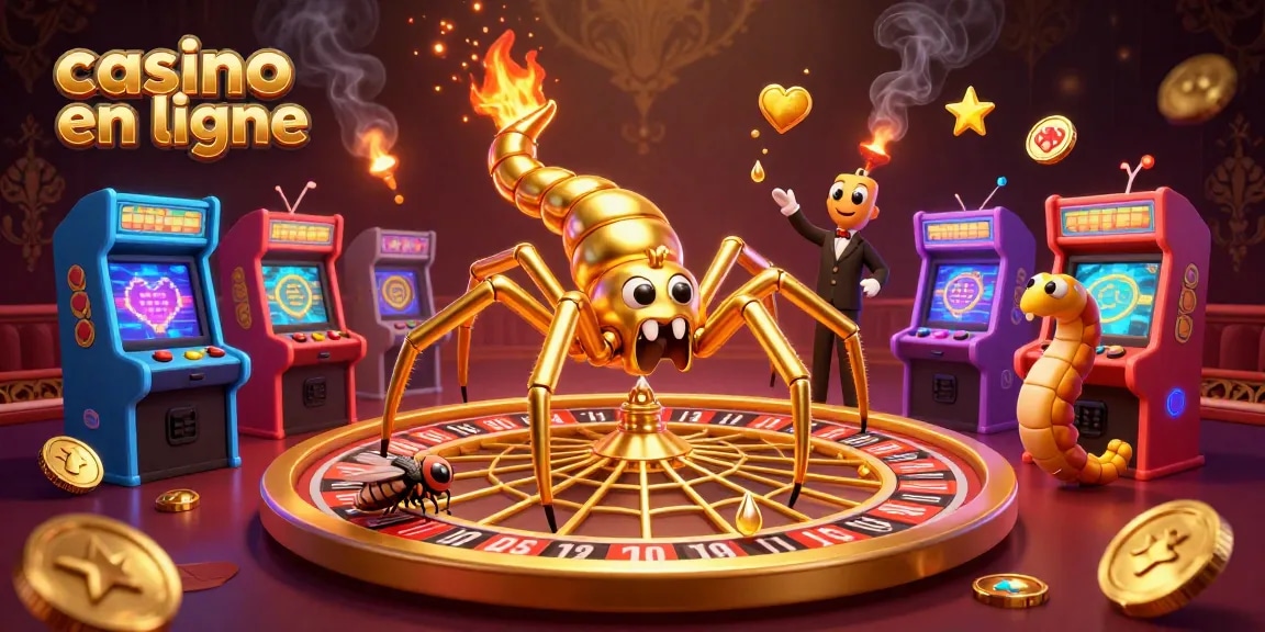 Les enjeux au casino en ligne avec une araignée dorée et une ambiance dynamique.