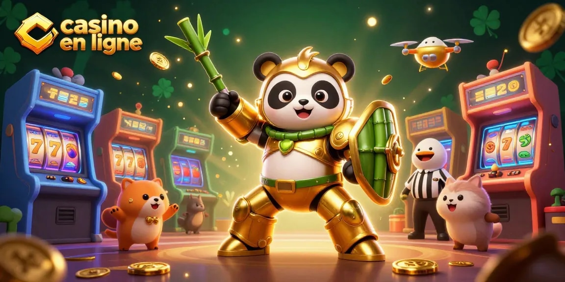 Jouez sur le meilleur casino en ligne avec des machines à sous éclatantes et un panda en robot.