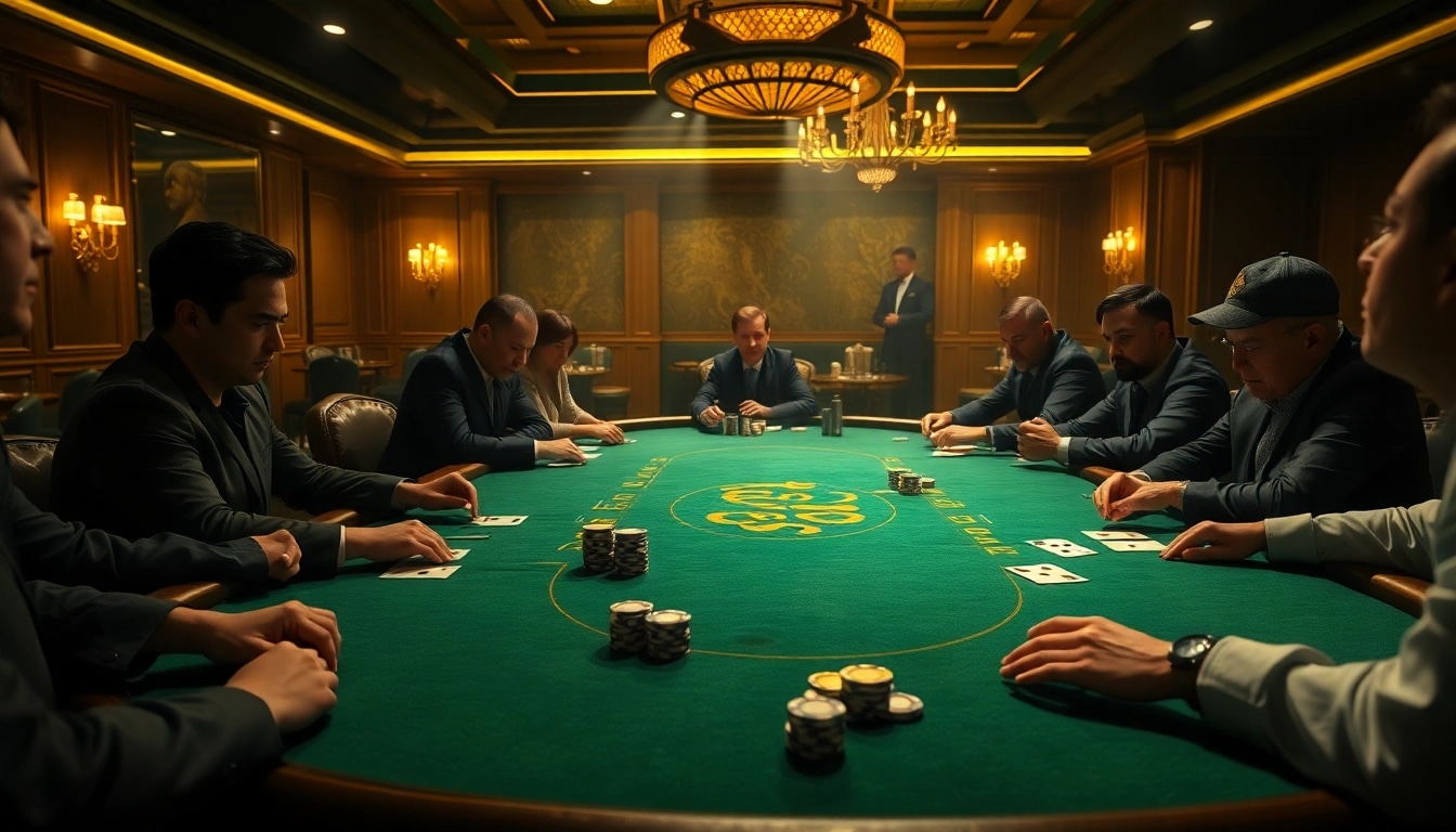 Engaging players at a Non gamstop casino Uk poker table in a vibrant casino setting.