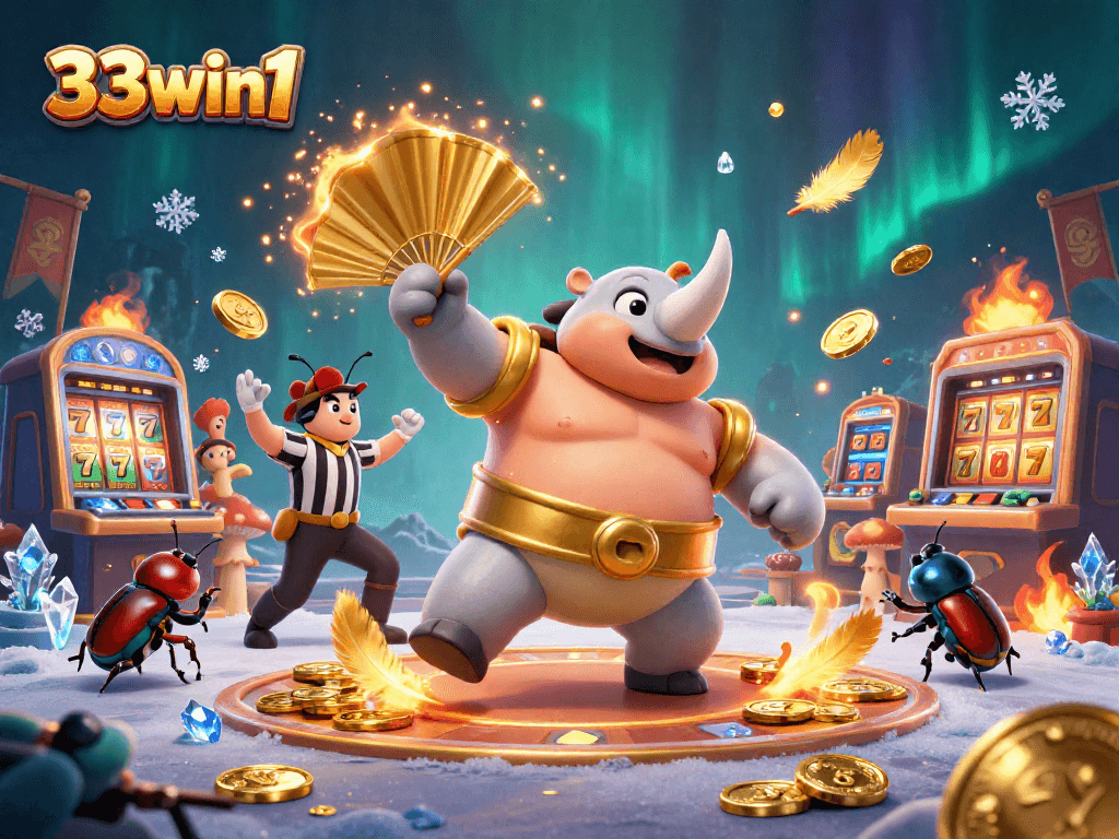 Engage in 33win1's vibrant casino atmosphere with beetle champions and dynamic slot action.