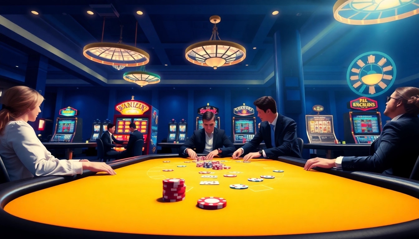 Engaging atmosphere of a Non Uk Casino 2025 with lively players at the poker table.