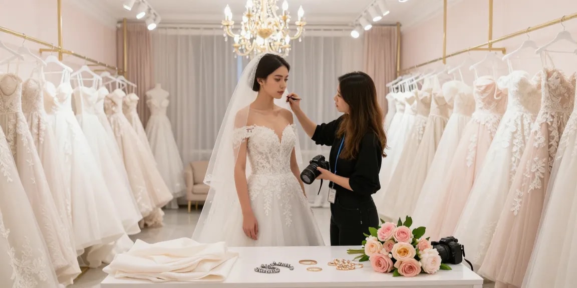 Bridal styling: consulenza di moda per spose in un elegante studio.