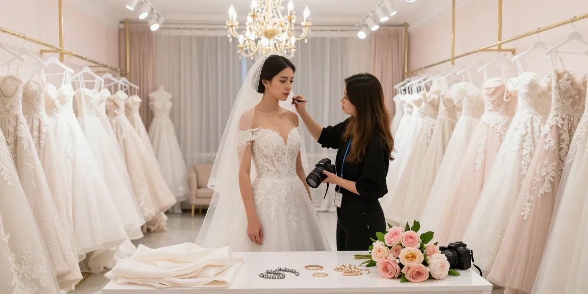 Bridal styling: consulenza di moda per spose in un elegante studio.