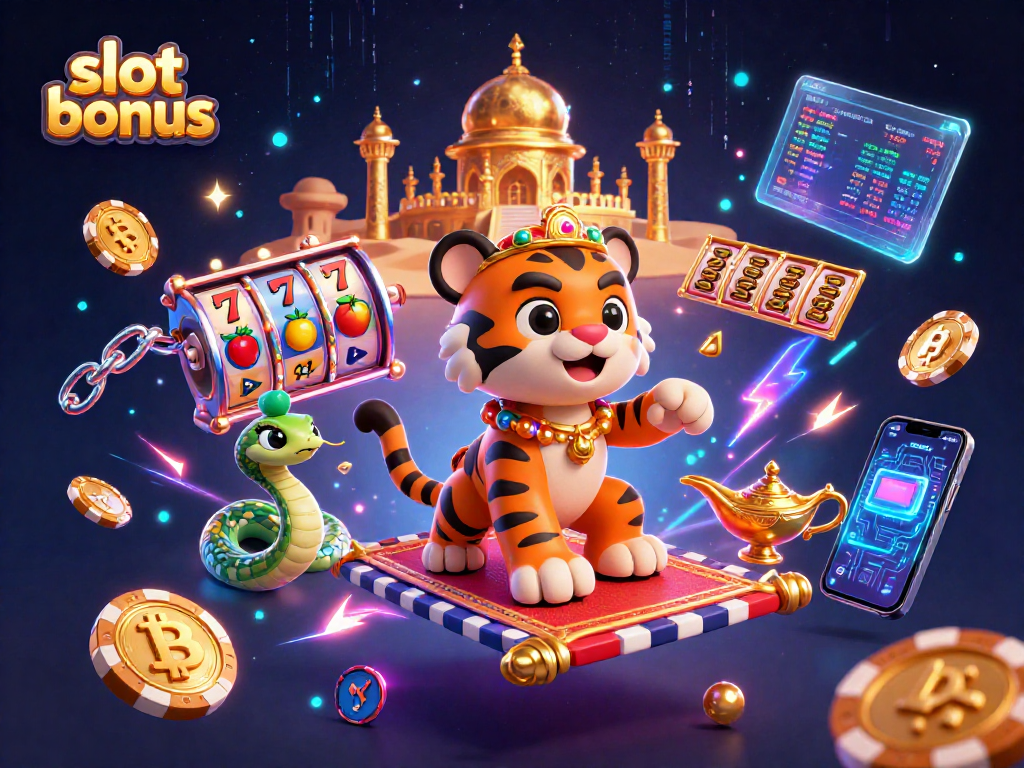 Experience winning with slot bonuses and vibrant 3D casino illustration elements.