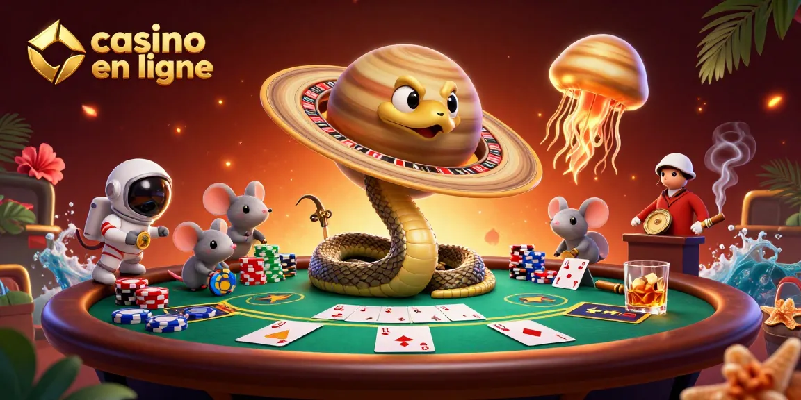 Des astronautes souris parient sur un serpent de Saturne comme roulette dans un casino en ligne cosmique.
