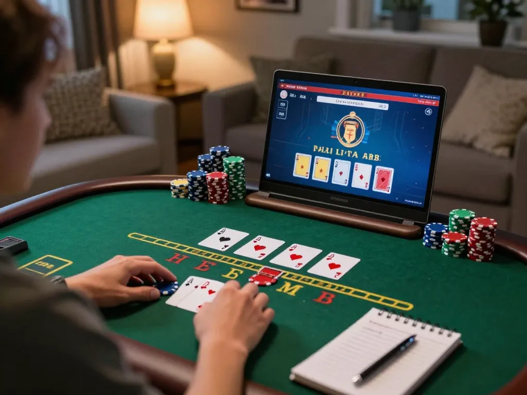 Betting enthusiast explores the best widget store for online gaming, engaged in live blackjack from home.