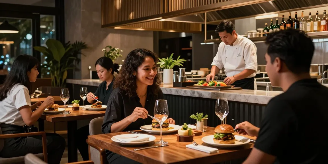 Delicious gourmet burger experience at rokok88 in a modern restaurant setting.