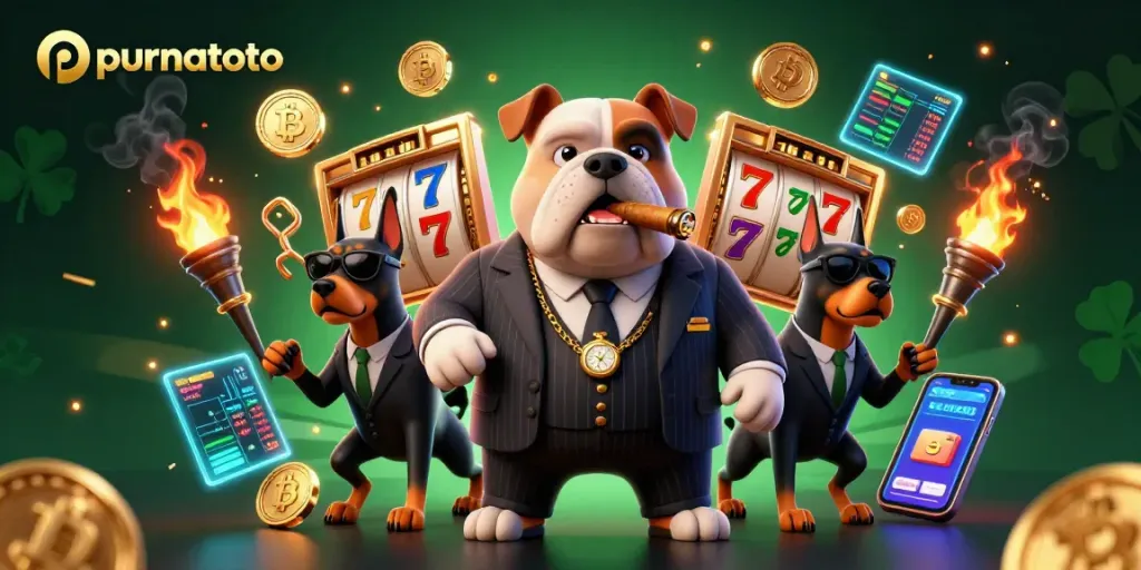 Purnatoto menawarkan pengalaman bermain slot yang menarik dengan simbol jackpot dan mesin slot berkilau.