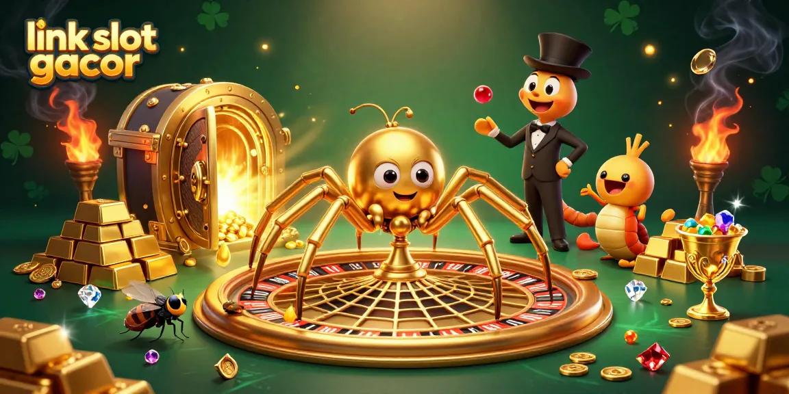 Spin to win with link slot gacor as a golden spider and centipede dealer create a jackpot scene.