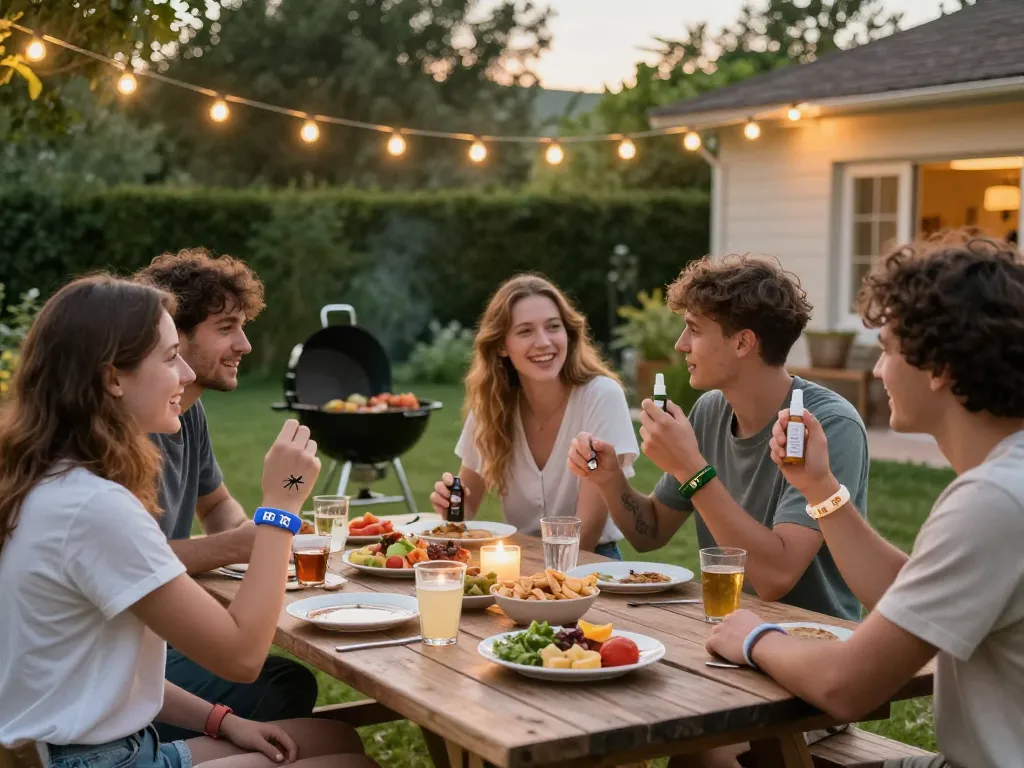 Group enjoying outdoor picnic with Best Mosquito Repellent products for effective bug protection.