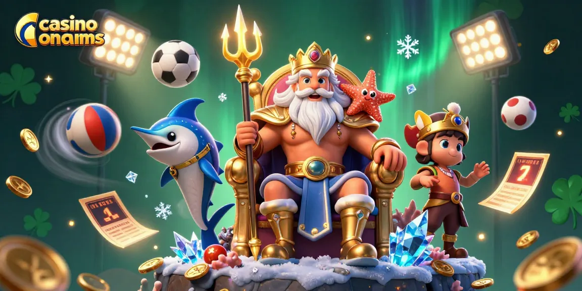Giocare nei casino non AAMS con la magia di un trono marino e sport dinamici in un'illustrazione 3D.