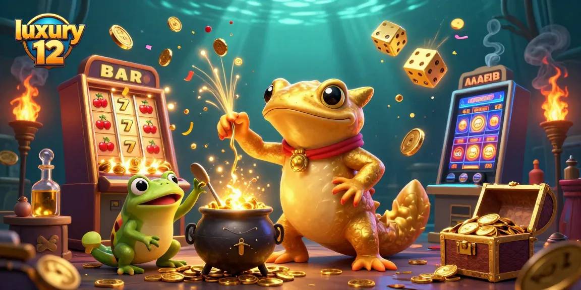 Engage with luxury 12-themed casino visuals featuring golden salamanders, gold coins, and dynamic slot machines.