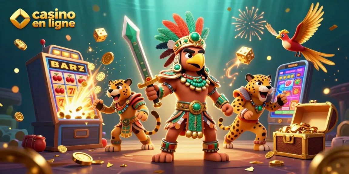 Jouez sur un casino en ligne avec un guerrier azteque et une machine à sous explosive.