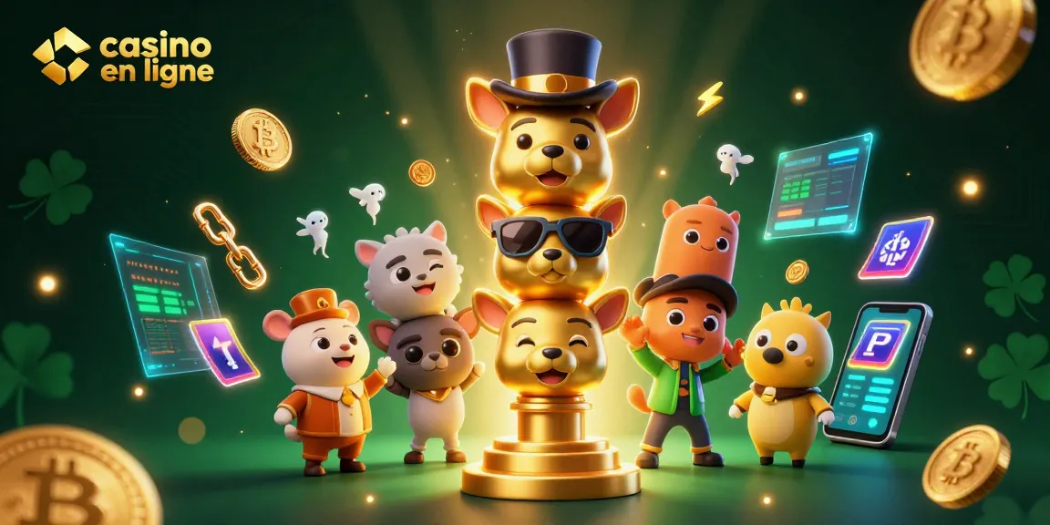 Profitez de l'expérience de casino en ligne avec un totem animé et des éléments blockchain captivants.