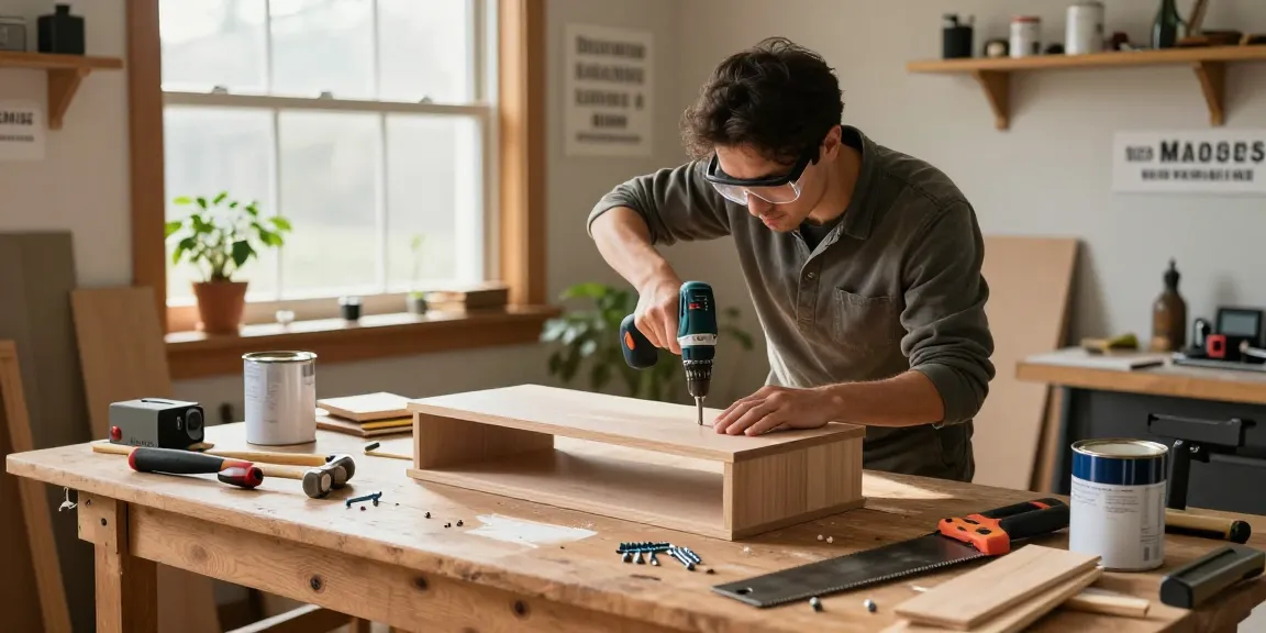Dismantle furniture in a cozy DIY workshop with tools and natural light.