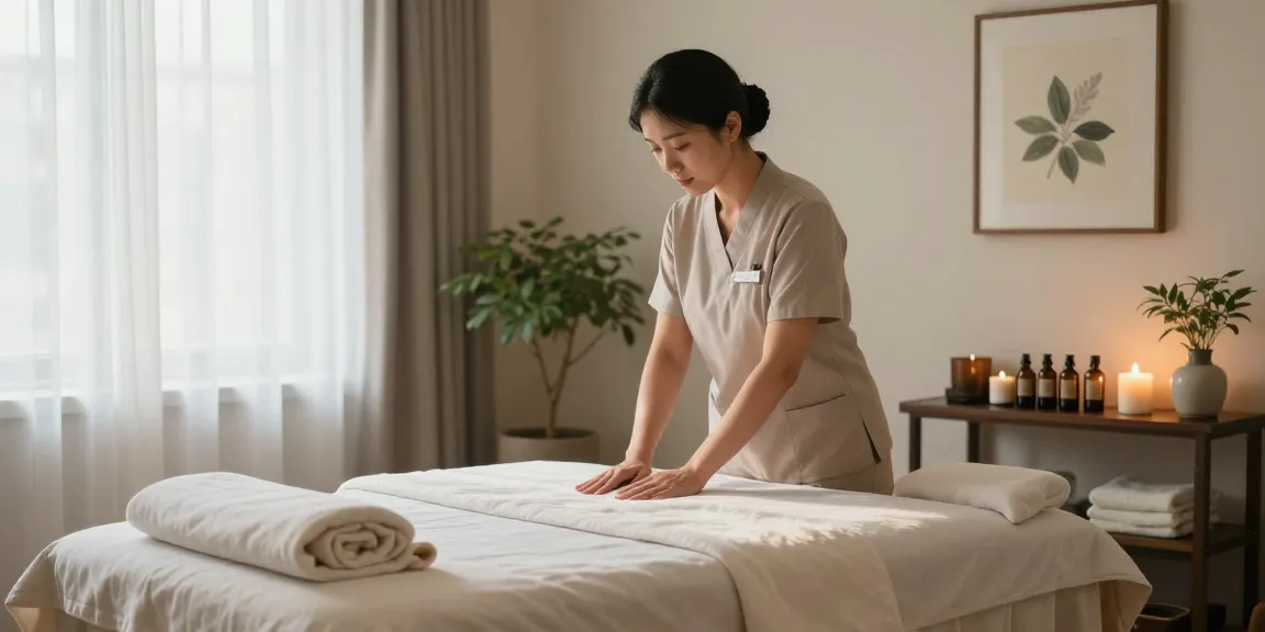 Luxury 분당출장마사지 setup in a serene wellness spa with soft lighting.