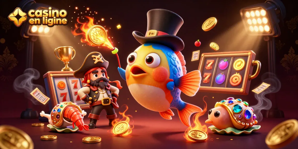 Jouer à un casino en ligne avec une illustration de poissons et des éléments de jeu captivants.