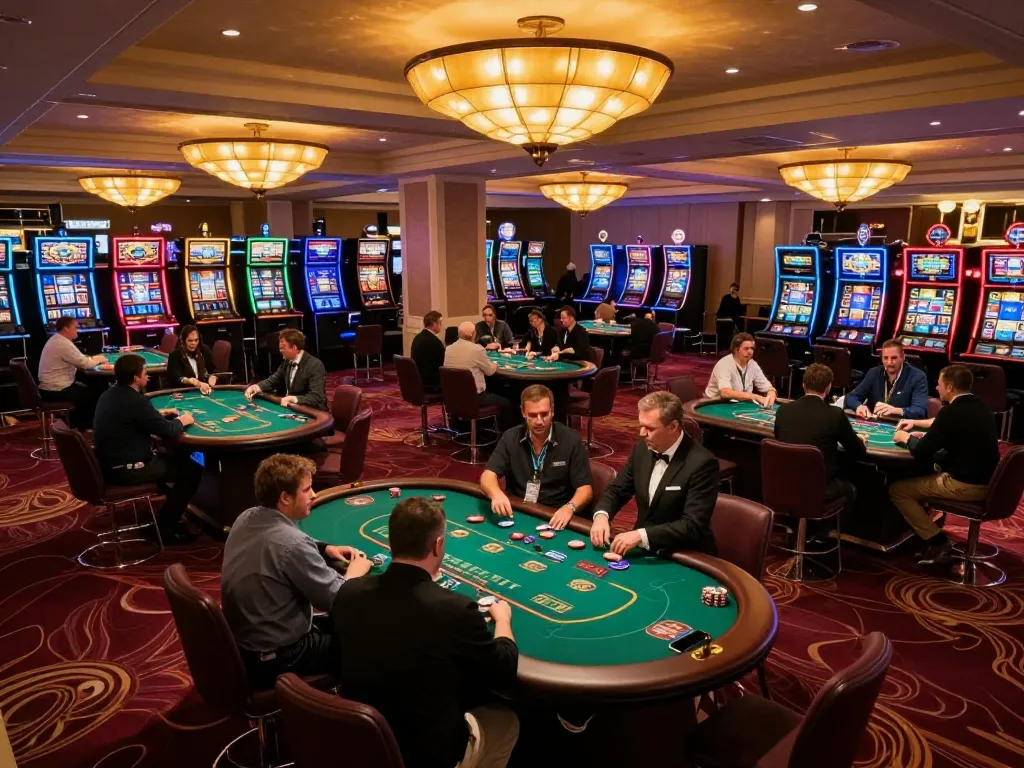 Players enjoying poker games at KIM99 com, with vibrant casino atmosphere and dynamic gameplay.