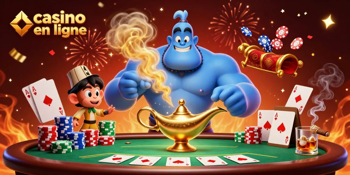 Déposez vos jetons sur casino en ligne avec un génie et un singe sur un tapis volant.