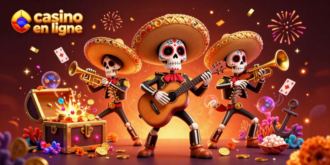 Le casino en ligne propose une scène dynamique avec des mariachis squelettes célébrant avec des cartes jouant.