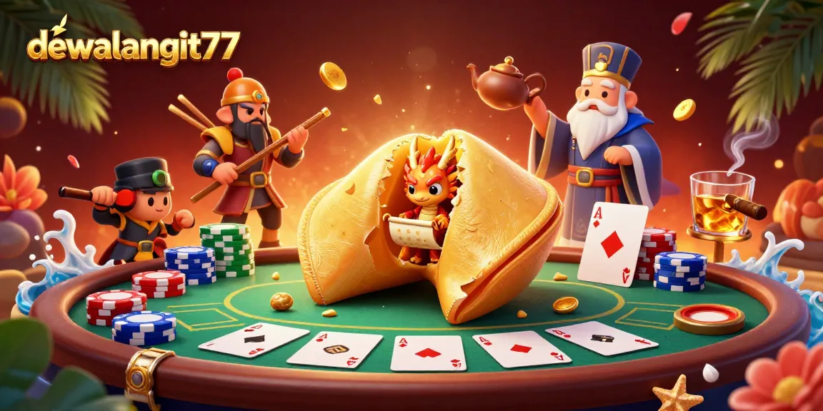 Permainan dewalangit77 menampilkan karakter 3D menarik dengan poker yang penuh warna.