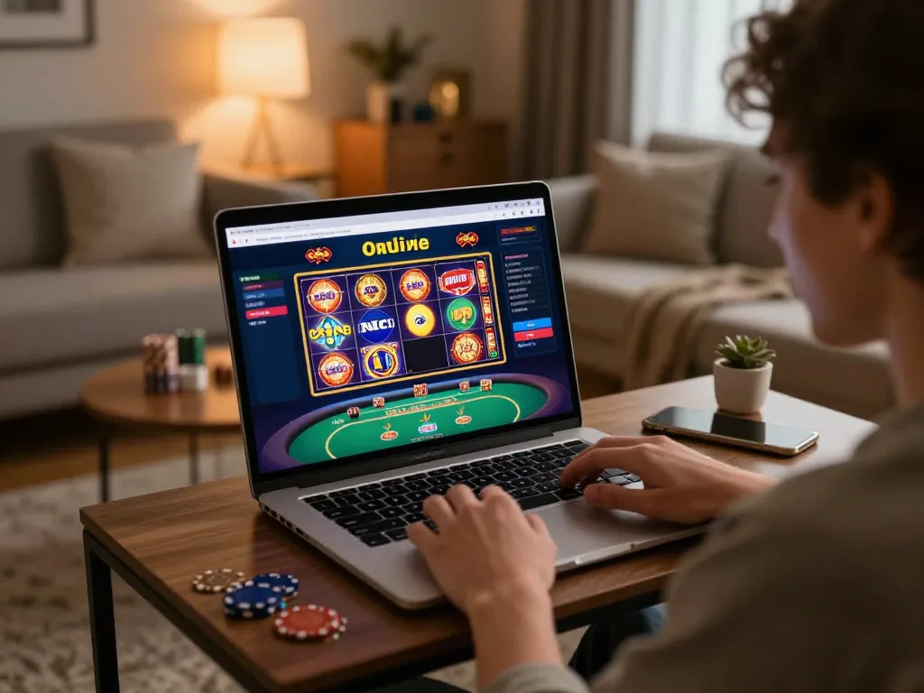 Engaging atmosphere of 789win hiện đang mở with vibrant online casino games displayed on a laptop.