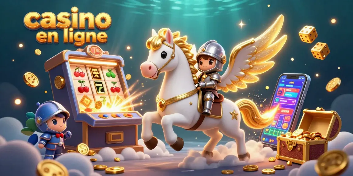 Venez jouer au casino en ligne avec cette illustration captivante d'un cheval céleste et d'un jeune chevalier.