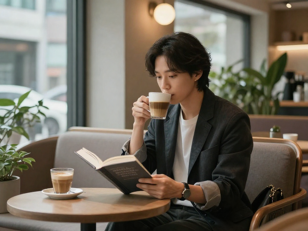 강남 멀리건에서 여유롭게 커피를 즐기는 편안한 분위기