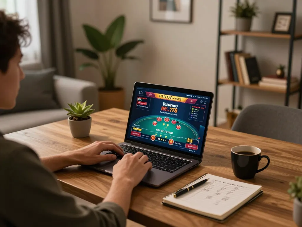 engaging with online casino games on win678 com in a cozy home setup