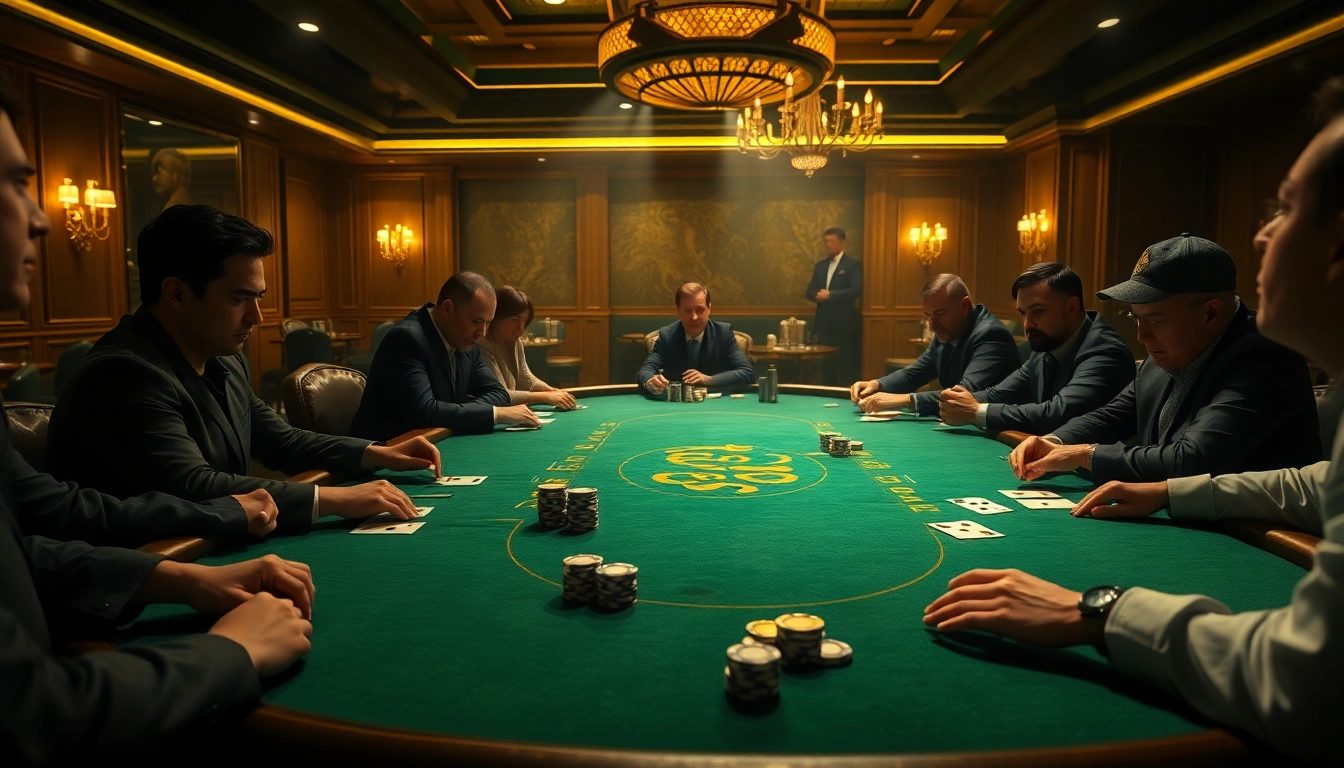 Engaging players at a Non gamstop casino Uk poker table in a vibrant casino setting.