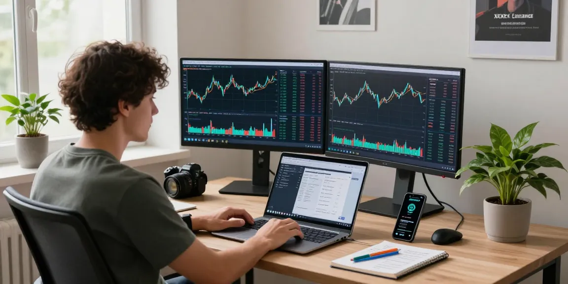 Individual analyzing charts for XXKK Crypto Exchange in a modern trading desk setup.