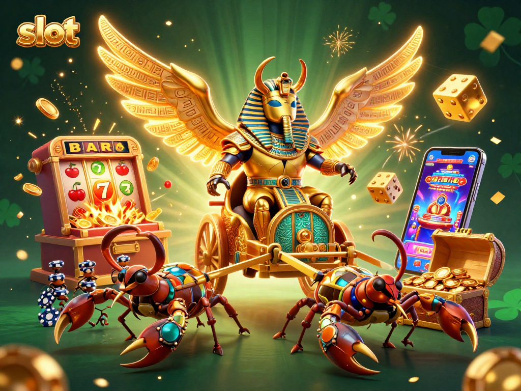 Experience thrilling slot gameplay with a golden scarab beetle majestic scene bringing luck and jackpots.
