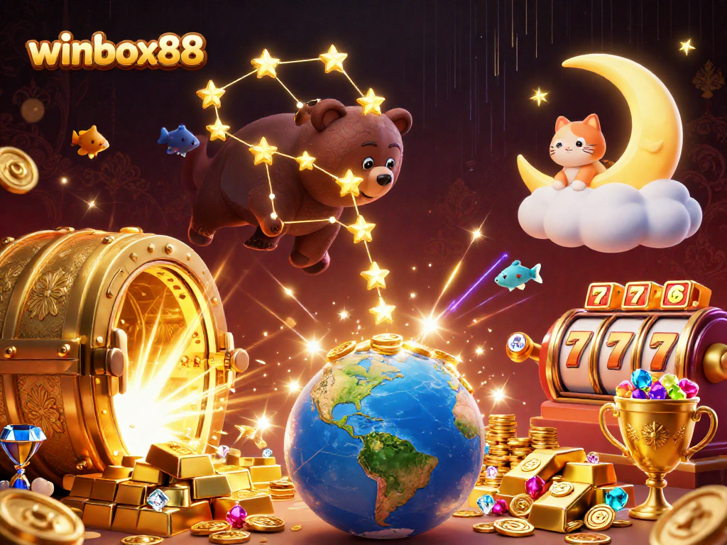Experience the thrill with winbox88 as the constellation bear scoops up coins amongst dynamic casino elements.