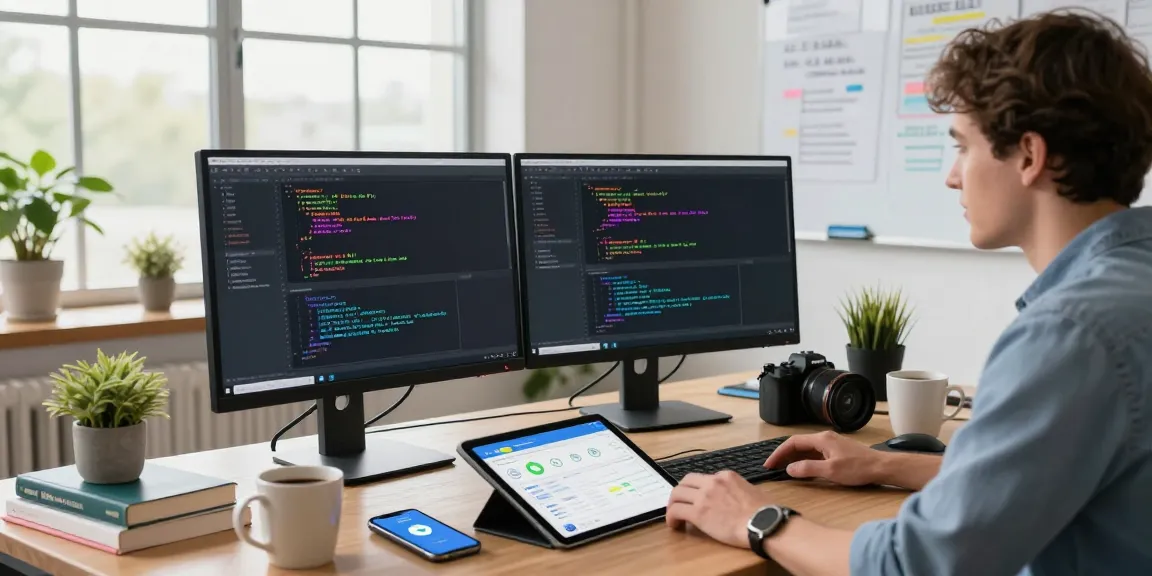 Engaging workspace with a developer coding for 纸飞机官网 integration, showcasing tech innovation and productivity.