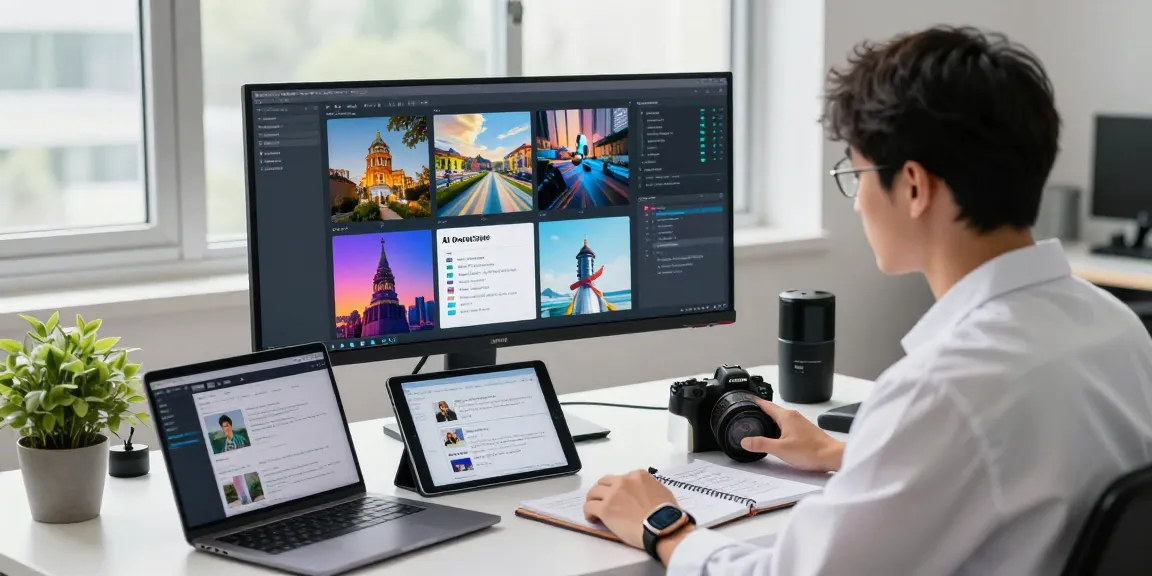 Using free ai image detector to analyze images on a modern workstation, showcasing AI detection technology in a professional setting.