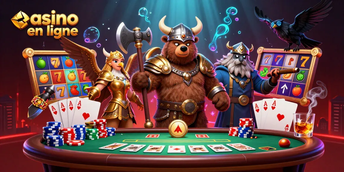 Ambiance vibrante d'un casino en ligne, intégrant des éléments ludiques et des personnages captivants.