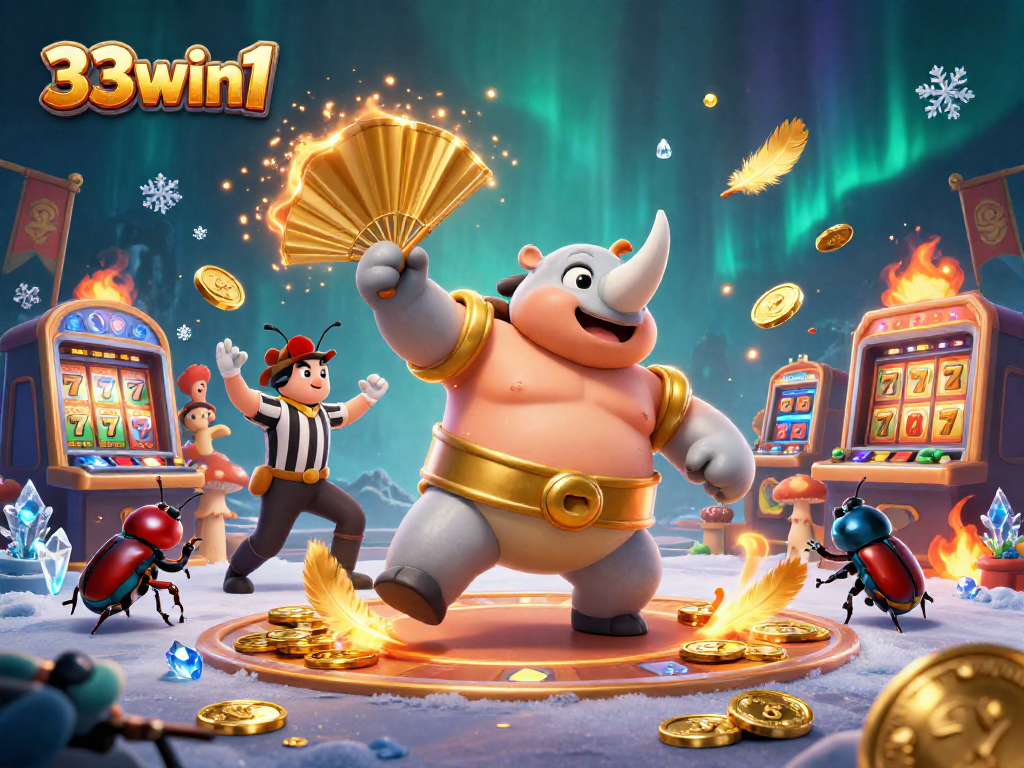 Engage in 33win1's vibrant casino atmosphere with beetle champions and dynamic slot action.