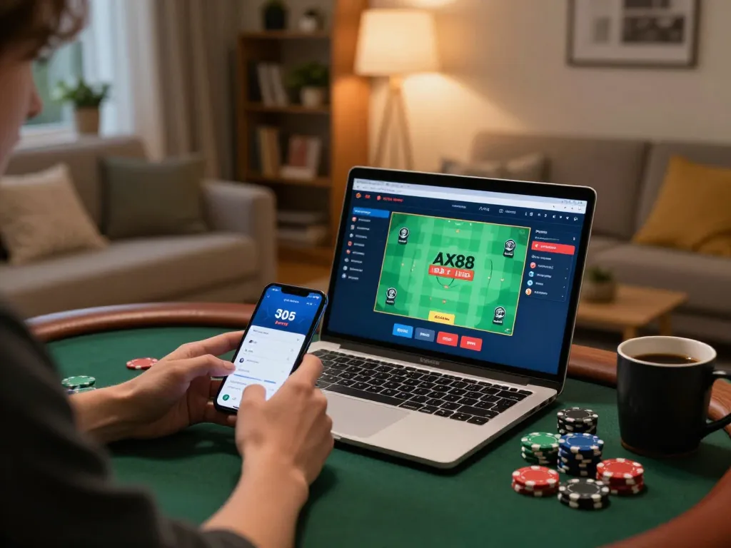 Experience dynamic gameplay with ax88 bet on a laptop and smartphone in a cozy environment.