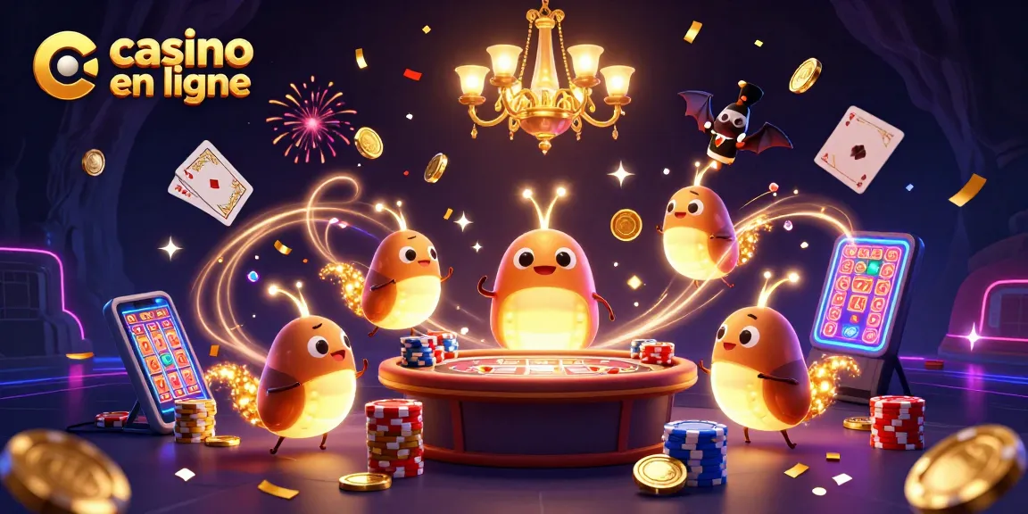 Éclairez des jeux dans un casino en ligne avec des vers luisants et une ambiance festive.