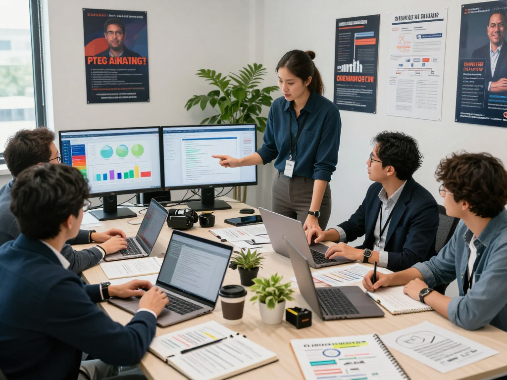 Political fundraising platform strategies analyzed in a vibrant team meeting