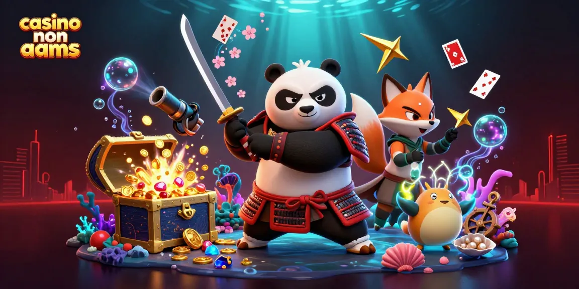 Giocando nei casino non AAMS con panda samurai e volpe ninja in un'illustrazione 3D spettacolare.