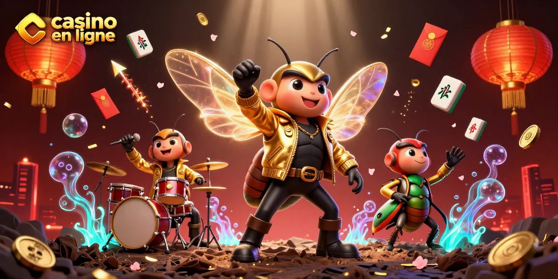 Découvrez l'illustration d'une scène festive de casino en ligne avec des personnages animés.