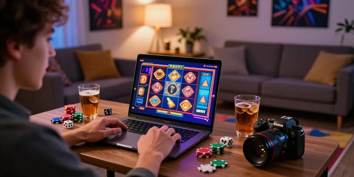 Exciting scene of a player enjoying a slot deposit 5k gaming session at home with vibrant graphics and cozy lighting.