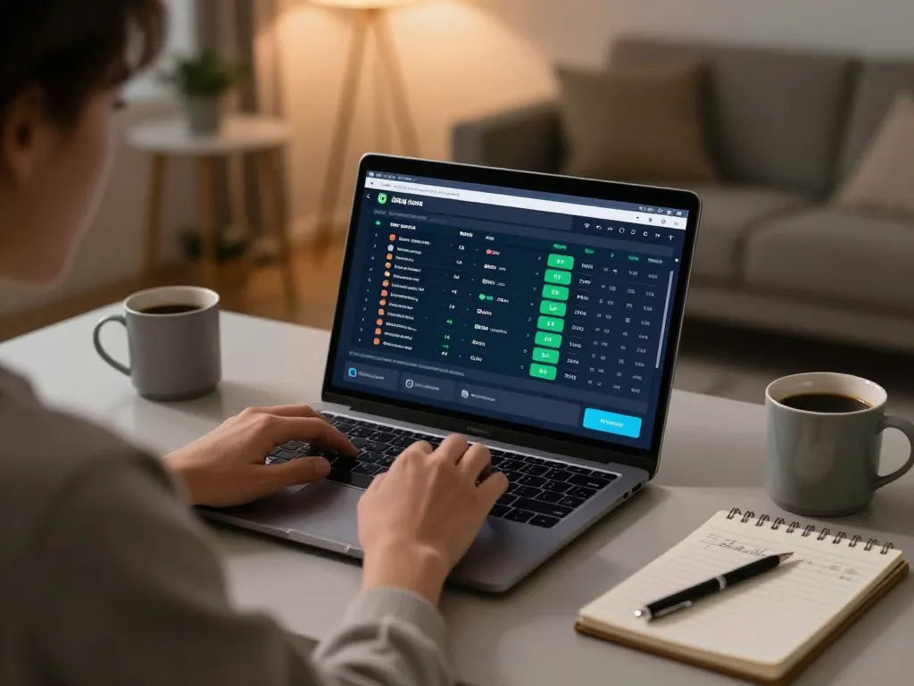 Engaging in online sports betting with 888vnd nhà cái on a laptop while reviewing strategies.