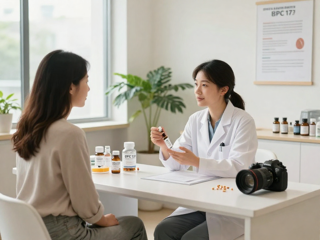 BPC 157 side effects explained in a modern wellness clinic during a consultation session