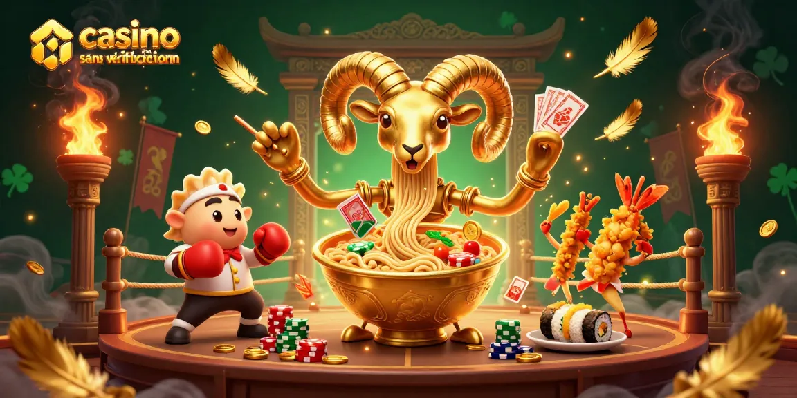 Jouer au casino en ligne sans vérification avec une illustration dynamique de personnages de cuisine asiatique.