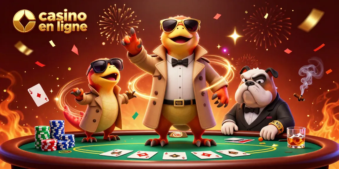Trois raptors déguisés en humain pour entrer dans un casino en ligne, ambiance festive