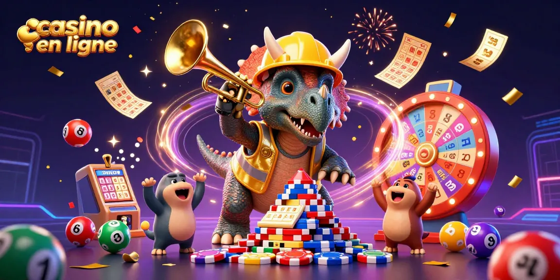 Une illustration dynamique mettant en avant un triceratops et un parasaurolophus célébrant au casino en ligne.